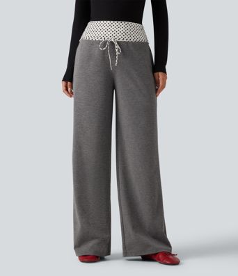 Mid Rise Drawstring Straight Leg Polka Dot Quick Dry Casual Sweatpants with Pockets