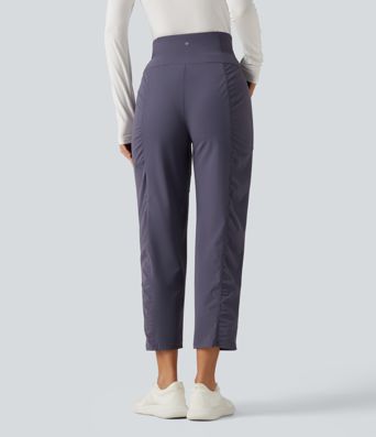 High Waisted Ruched Tapered Quick Dry Running Pants with Pockets High Waisted Ruched Tapered Quick Dry Running Pants with Pockets