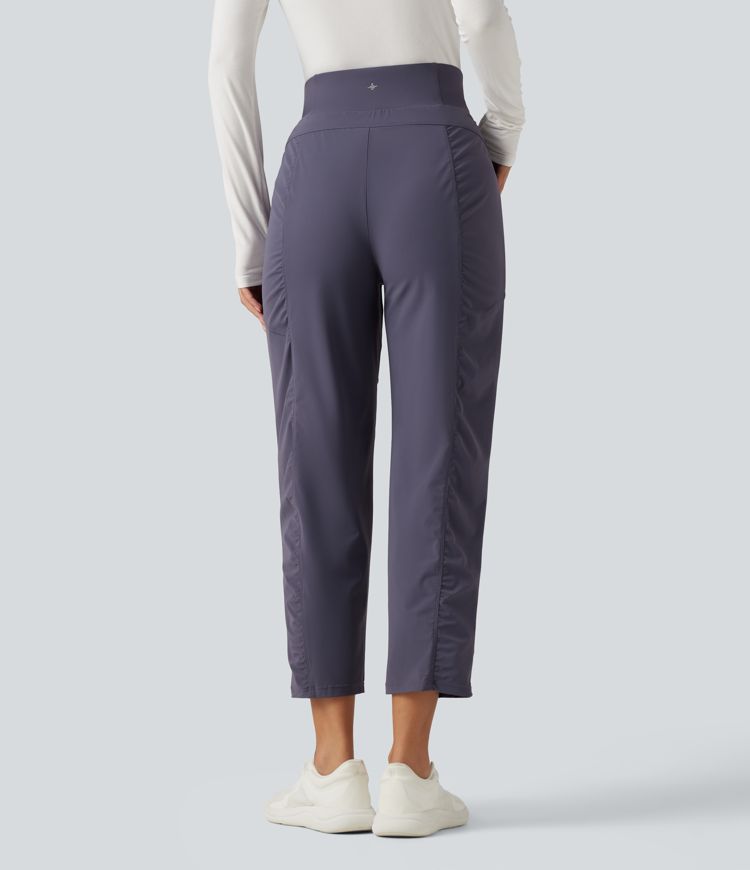 High Waisted Ruched Tapered Quick Dry Running Pants with Pockets High Waisted Ruched Tapered Quick Dry Running Pants with Pockets