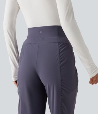 High Waisted Ruched Tapered Quick Dry Running Pants with Pockets High Waisted Ruched Tapered Quick Dry Running Pants with Pockets