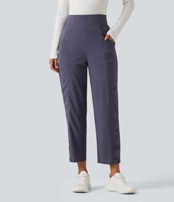 High Waisted Ruched Tapered Quick Dry Running Pants with Pockets High Waisted Ruched Tapered Quick Dry Running Pants with Pockets