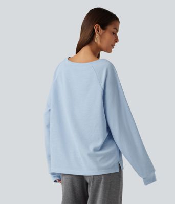Boat Neck Raglan Long Sleeve Built-in Bra Casual Cotton Sweatshirt