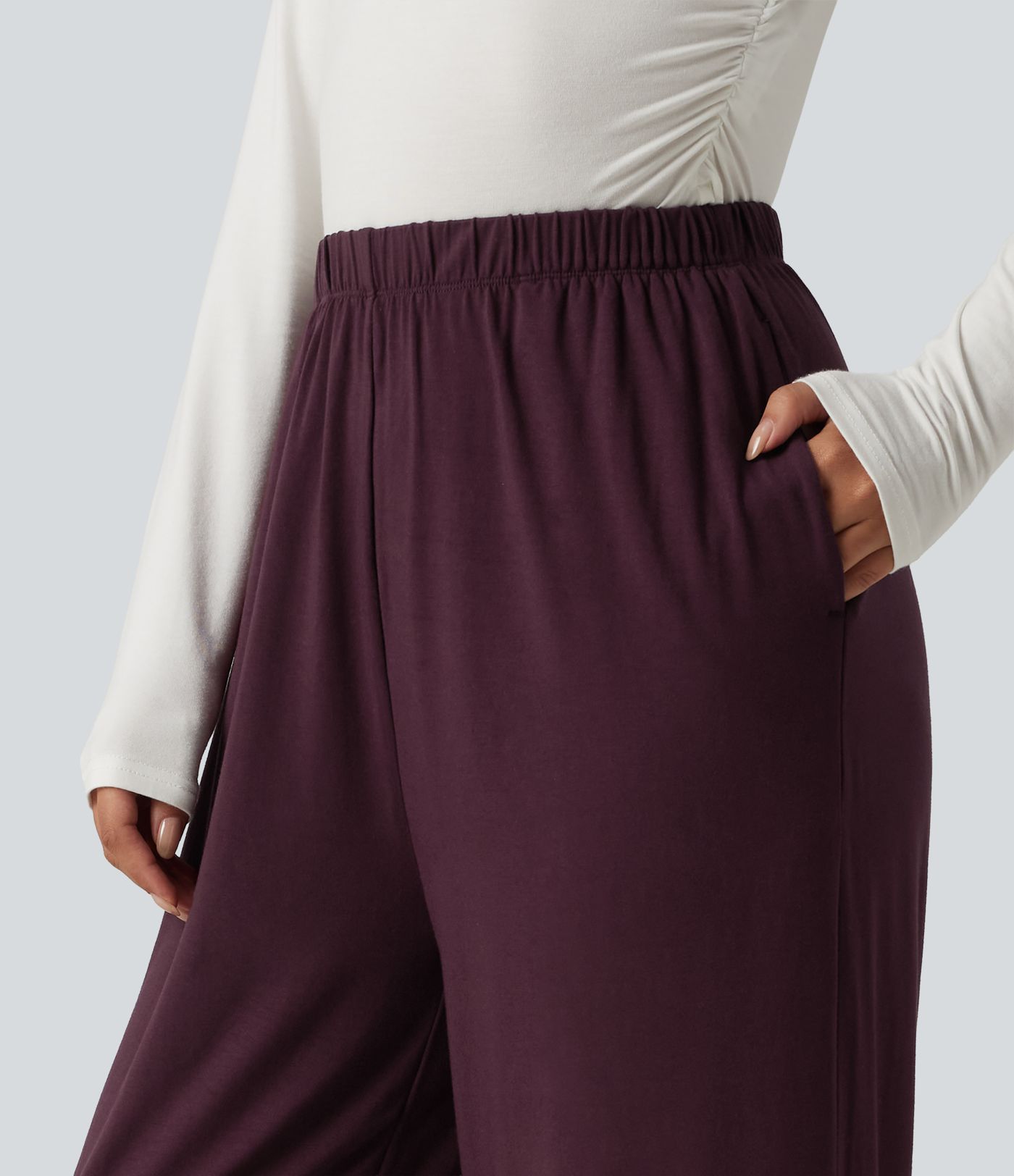 Mid Rise Contrast Lace Wide Leg Lounge Pants with Pockets