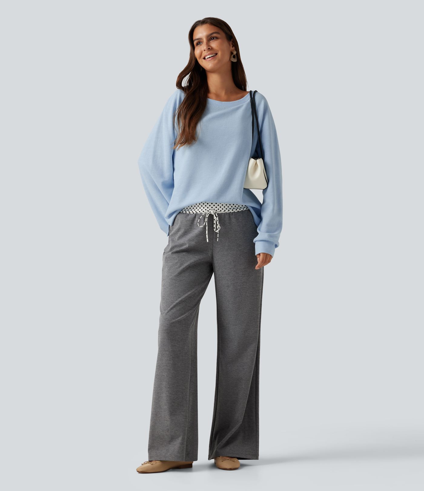 Boat Neck Raglan Long Sleeve Built-in Bra Casual Cotton Sweatshirt
