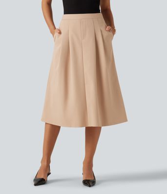 High Waisted A-Line Midi Work Skirt with Pockets