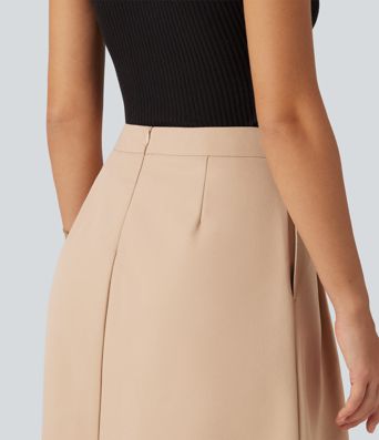High Waisted A-Line Midi Work Skirt with Pockets