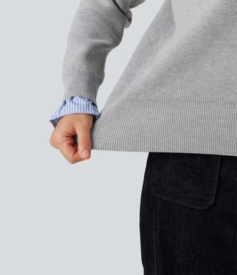 Collared V Neck Long Sleeve 2-in-1 Work Sweater Collared V Neck Long Sleeve 2-in-1 Work Sweater