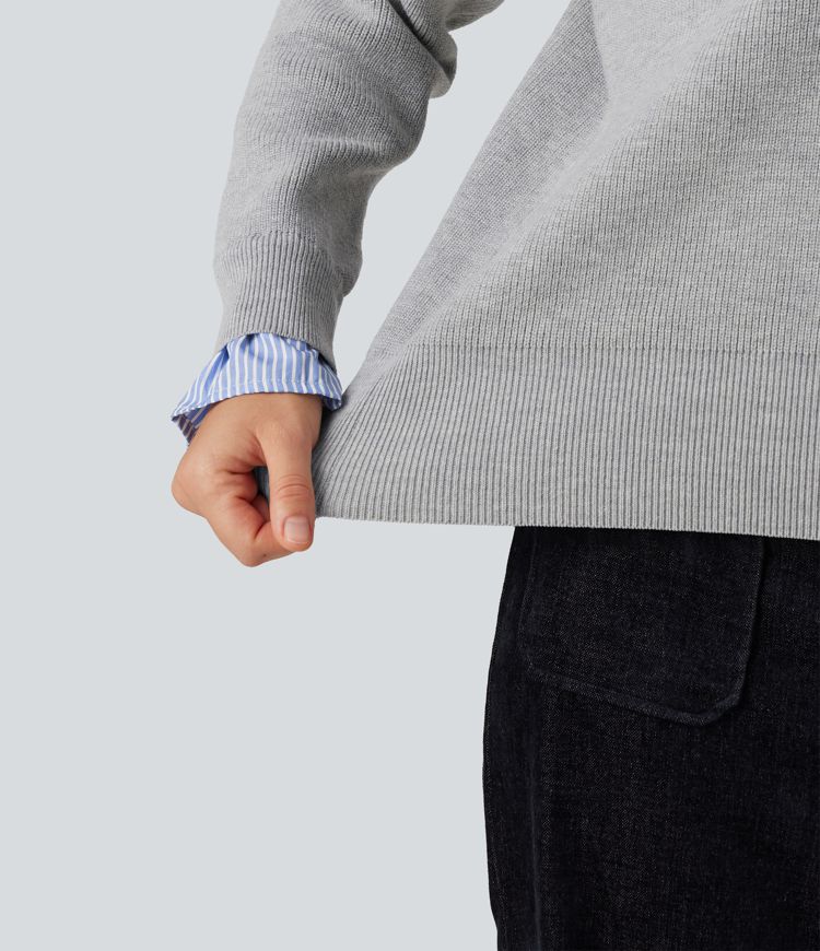 Collared V Neck Long Sleeve 2-in-1 Work Sweater Collared V Neck Long Sleeve 2-in-1 Work Sweater