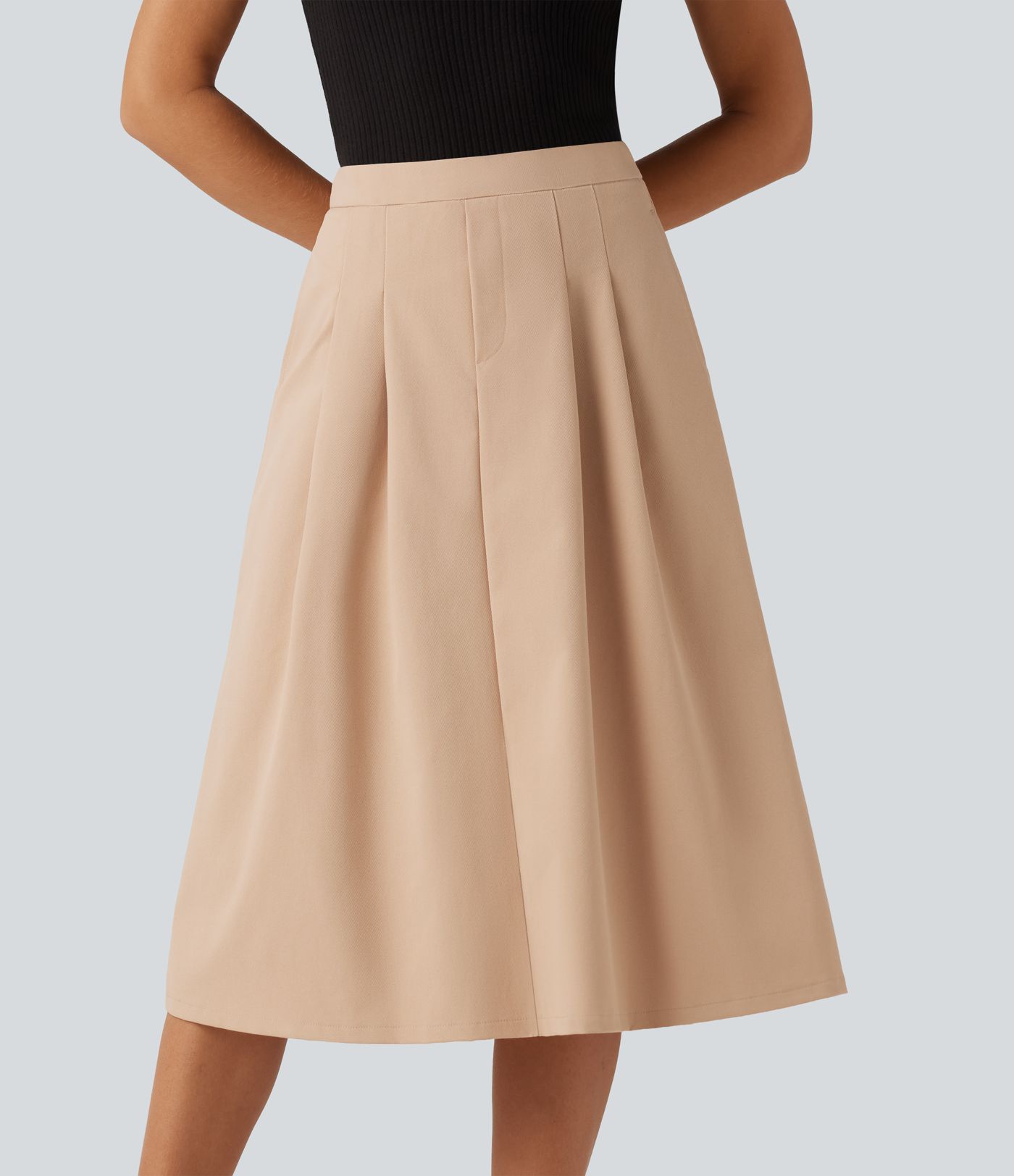 High Waisted A-Line Midi Work Skirt with Pockets
