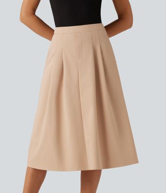 High Waisted A-Line Midi Work Skirt with Pockets