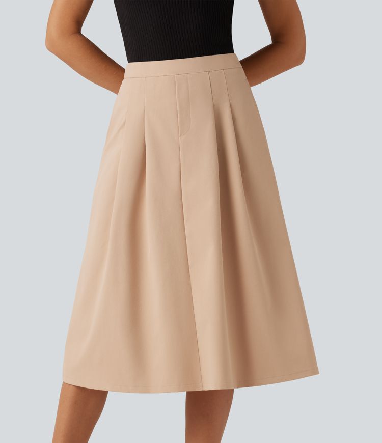 High Waisted A-Line Midi Work Skirt with Pockets