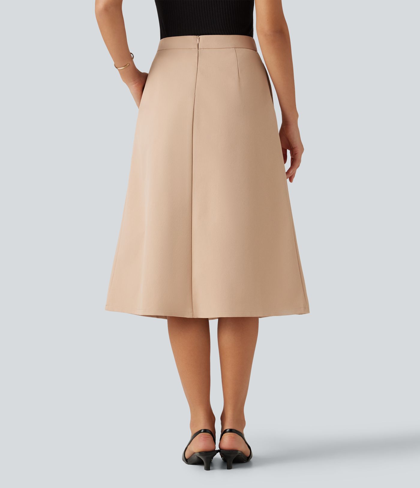High Waisted A-Line Midi Work Skirt with Pockets