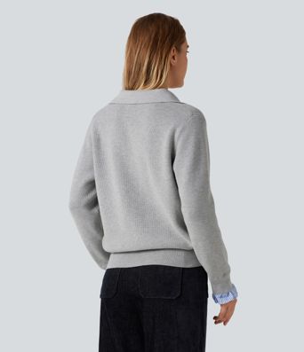 Collared V Neck Long Sleeve 2-in-1 Work Sweater Collared V Neck Long Sleeve 2-in-1 Work Sweater