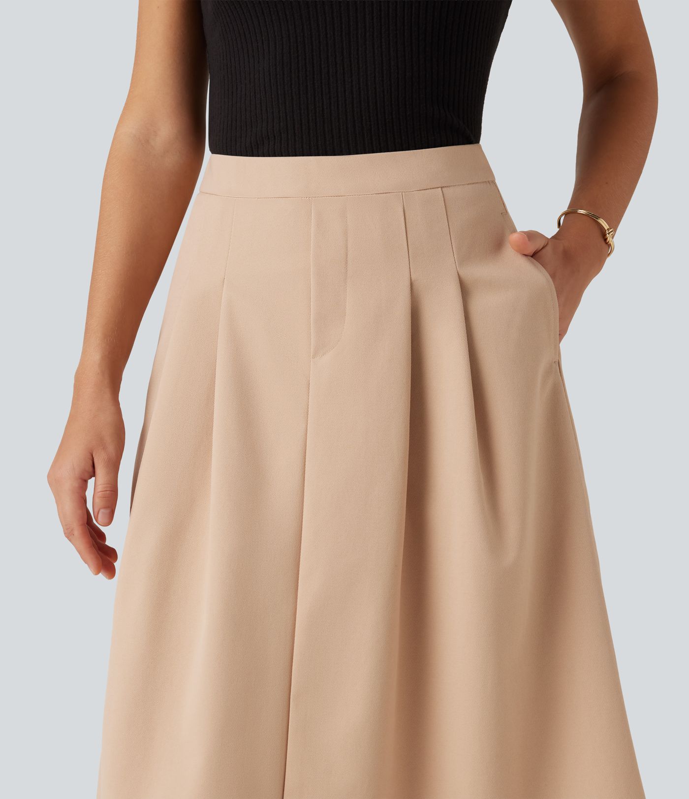 High Waisted A-Line Midi Work Skirt with Pockets