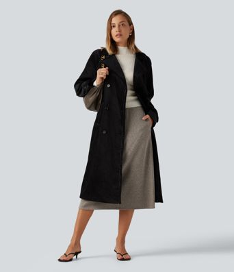 Lässiger, gerippter Midirock in A-Linie mit hohem Bund und Seitentaschen Lässiger, gerippter Midirock in A-Linie mit hohem Bund und Seitentaschen
