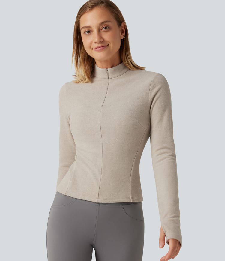 Veste polaire casual à col montant, manches longues et passe-pouces Veste polaire casual à col montant, manches longues et passe-pouces