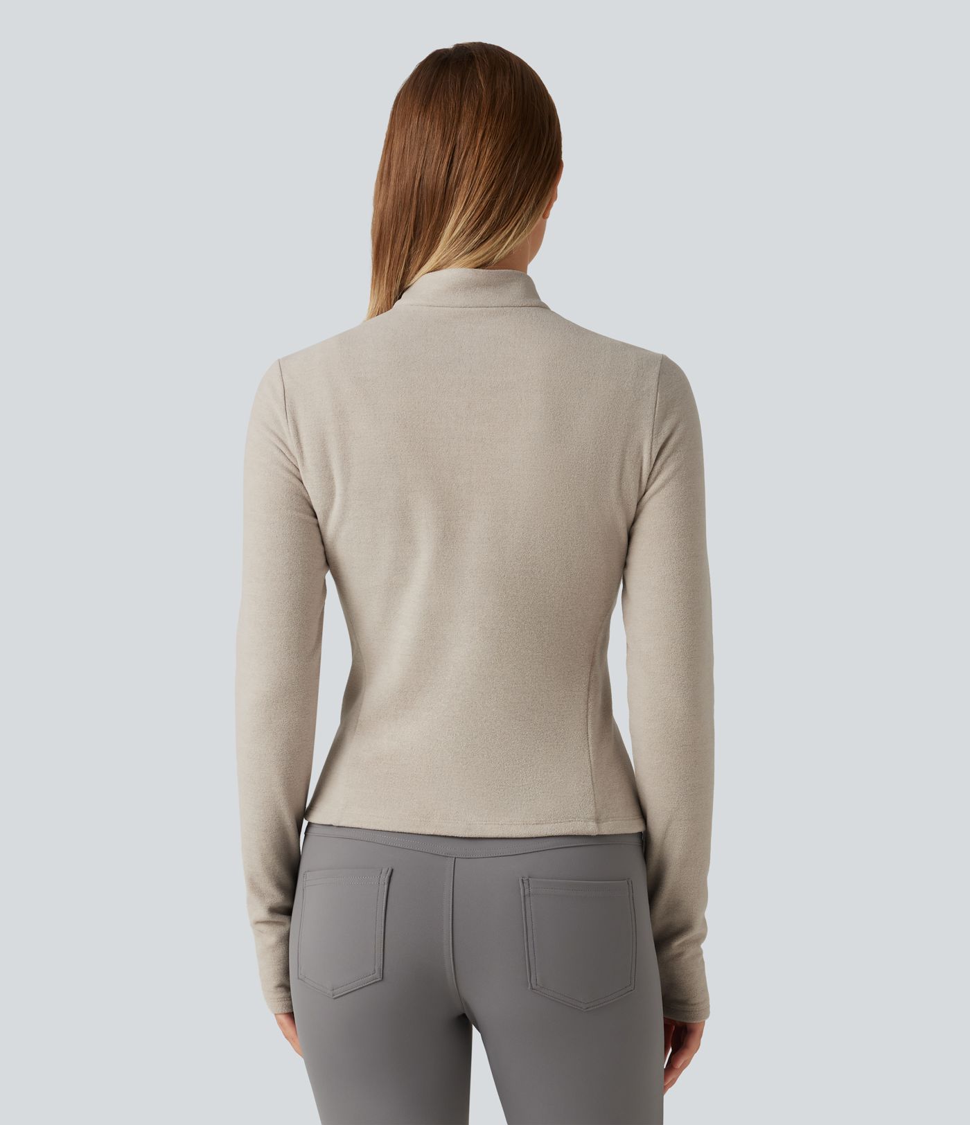 Veste polaire casual à col montant, manches longues et passe-pouces Veste polaire casual à col montant, manches longues et passe-pouces