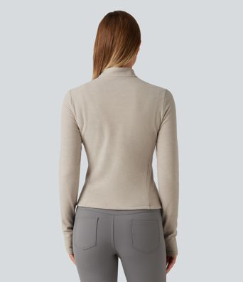 Veste polaire casual à col montant, manches longues et passe-pouces Veste polaire casual à col montant, manches longues et passe-pouces