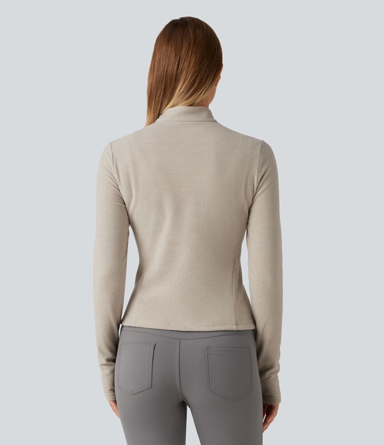 Veste polaire casual à col montant, manches longues et passe-pouces Veste polaire casual à col montant, manches longues et passe-pouces
