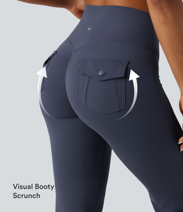 Halara UltraSculpt™ High Waisted Tummy Control Ruched Flare Yoga Leggings with Pockets