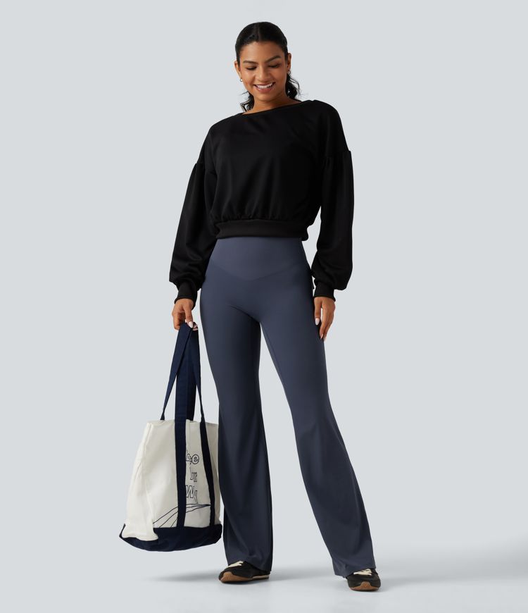 Halara UltraSculpt™ High Waisted Tummy Control Ruched Flare Yoga Leggings with Pockets