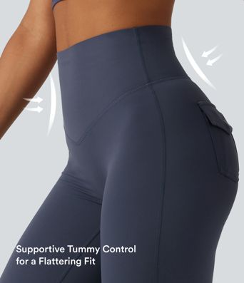 Halara UltraSculpt™ High Waisted Tummy Control Ruched Flare Yoga Leggings with Pockets