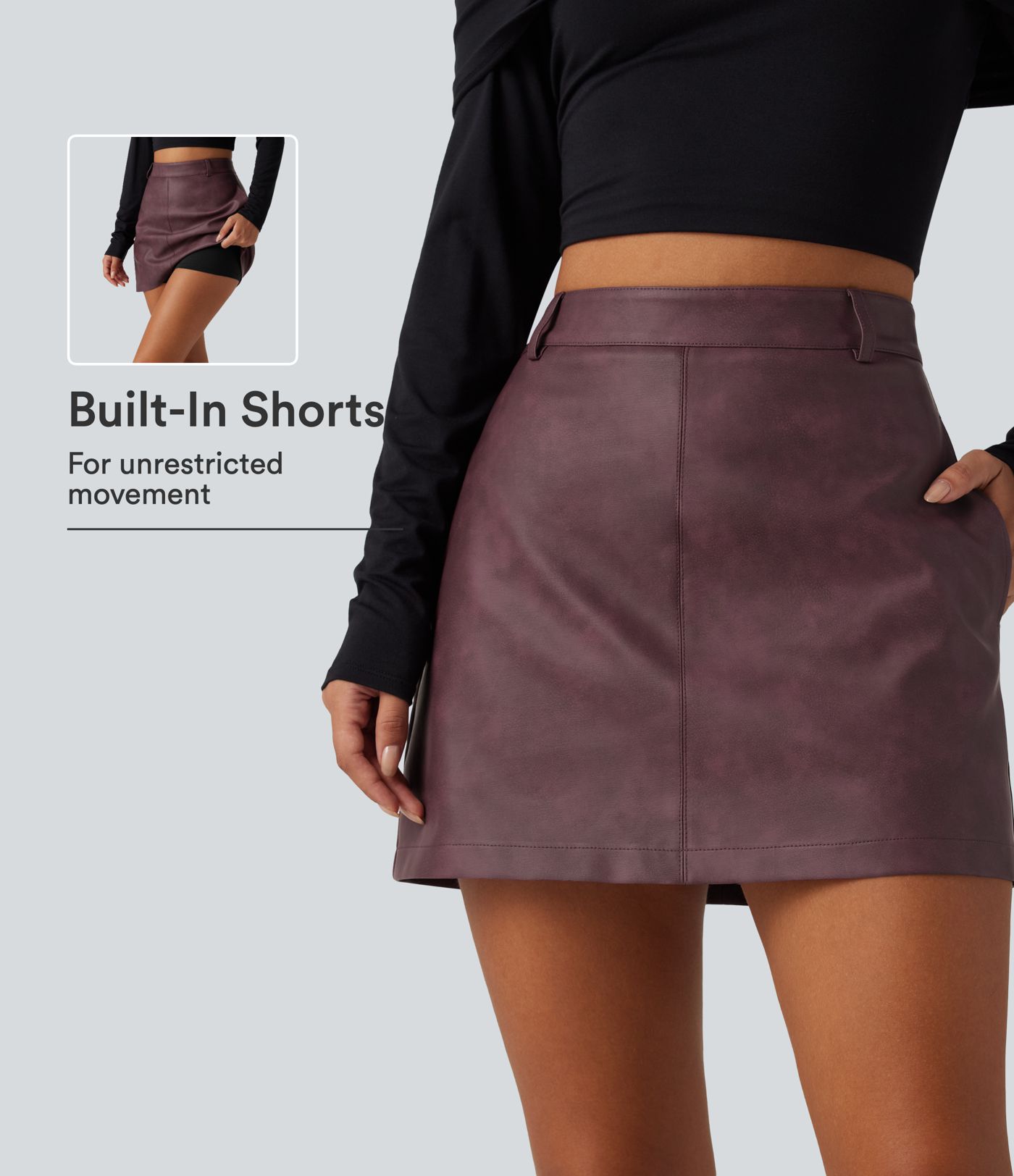 High Waisted A-Line 2-in-1 PU Mini Casual Skirt High Waisted A-Line 2-in-1 PU Mini Casual Skirt