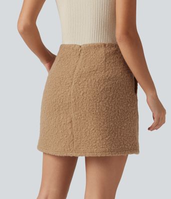 Jupe-short mini effet mouton taille haute coupe trapèze avec poches Jupe-short mini effet mouton taille haute coupe trapèze avec poches