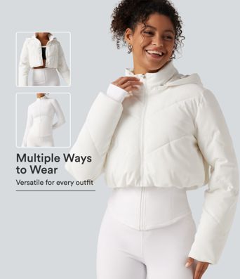 PuffFlex 3-in-1 Removable Hooded Long Sleeve Thumb Holes Casual Puffer Jacket with Pockets