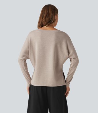 Ribbed V Neck Batwing Long Sleeve Casual Top Ribbed V Neck Batwing Long Sleeve Casual Top