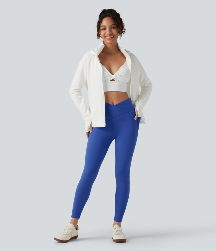 SoftlyZero™ High Waisted Crossover Fleece Yoga Leggings with Pockets