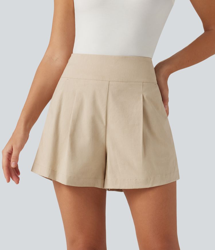 Lässige Shorts mit hohem Bund, Seitentaschen und Reißverschluss - 10,2 cm