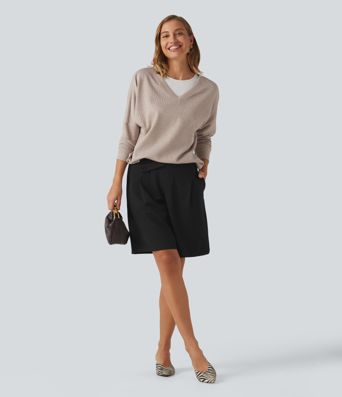 Ribbed V Neck Batwing Long Sleeve Casual Top Ribbed V Neck Batwing Long Sleeve Casual Top