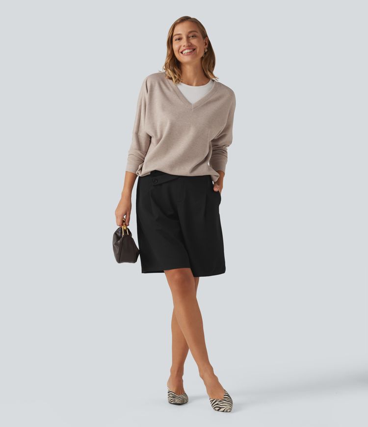 Ribbed V Neck Batwing Long Sleeve Casual Top Ribbed V Neck Batwing Long Sleeve Casual Top