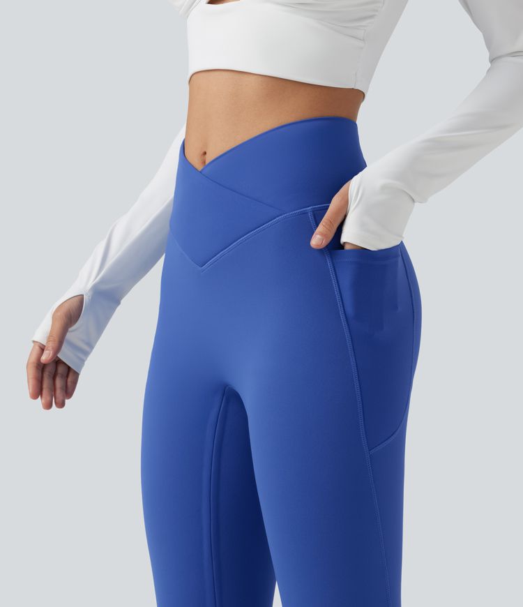SoftlyZero™ High Waisted Crossover Fleece Yoga Leggings with Pockets
