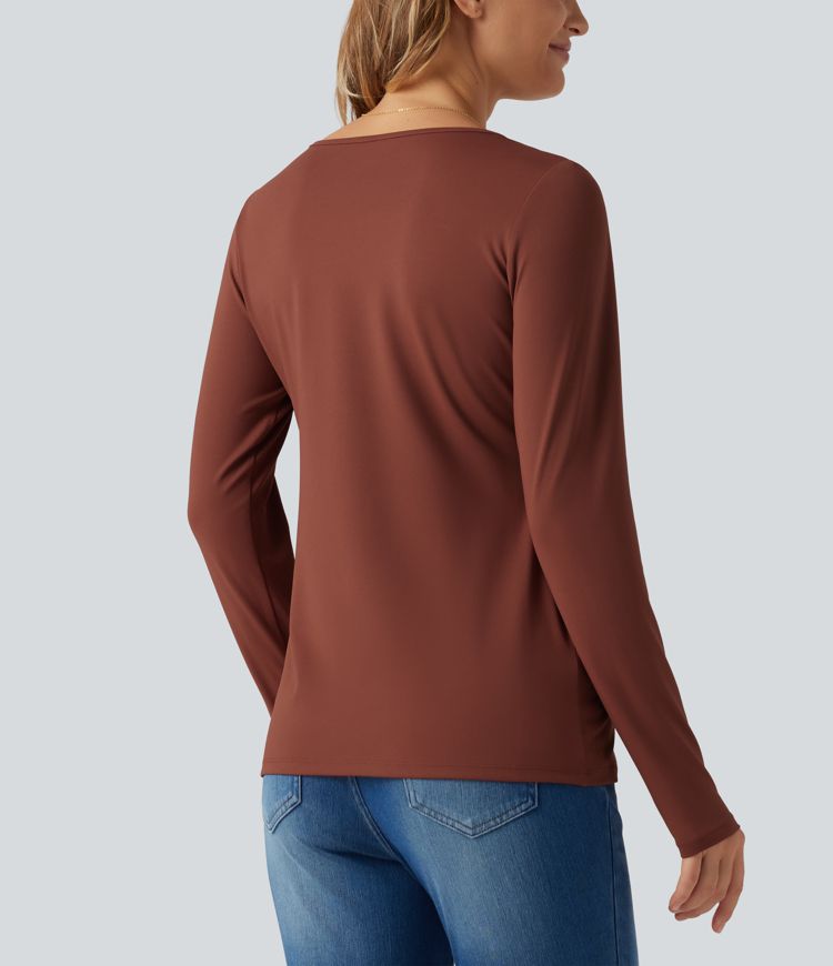Boat Neck Long Sleeve Crossover Casual Maternity Top