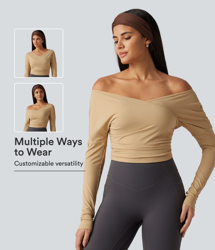 SoftlyZero Airy V Neck Long Sleeve Ruched Crossover InstantCool Yoga Sports Top SoftlyZero Airy V Neck Long Sleeve Ruched Crossover InstantCool Yoga Sports Top