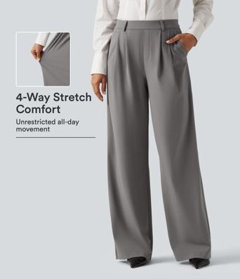 Halara Flex™ DayStretch High Waisted Pleated Wide Leg Work Pants with Pockets Halara Flex™ DayStretch High Waisted Pleated Wide Leg Work Pants with Pockets