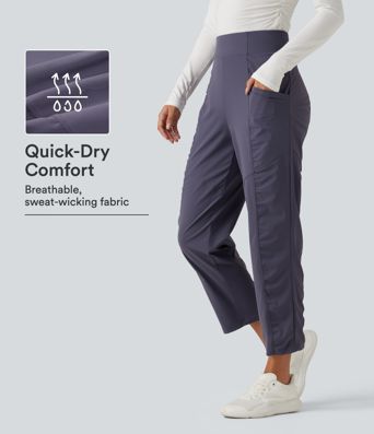 High Waisted Ruched Tapered Quick Dry Running Pants with Pockets High Waisted Ruched Tapered Quick Dry Running Pants with Pockets