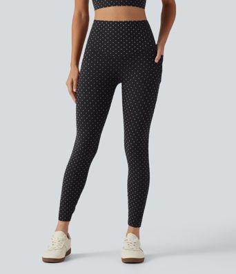 Halara UltraSculpt™ Flocked High Waisted Tummy Control Polka Dot Workout Leggings with Pockets