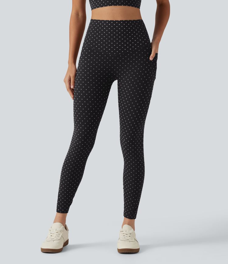 Halara UltraSculpt™ Flocked High Waisted Tummy Control Polka Dot Workout Leggings with Pockets