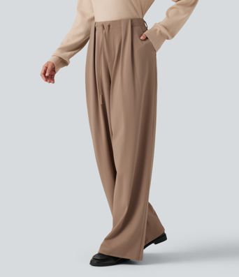 Halara Flex™ DayStretch Mid Rise Drawstring Wide Leg Work Pants with Pockets