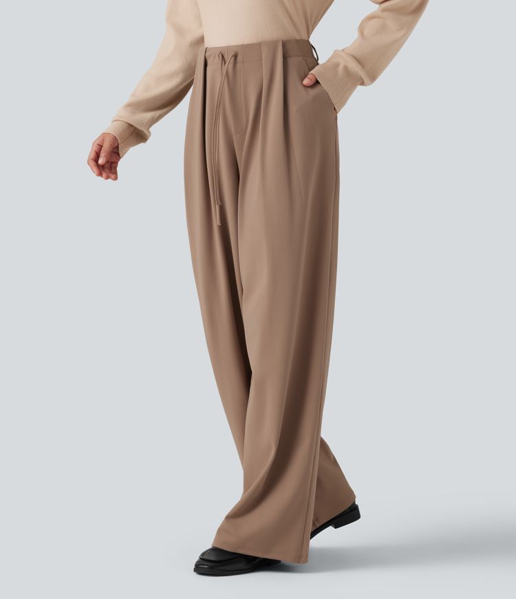 Halara Flex™ DayStretch Mid Rise Drawstring Wide Leg Work Pants with Pockets