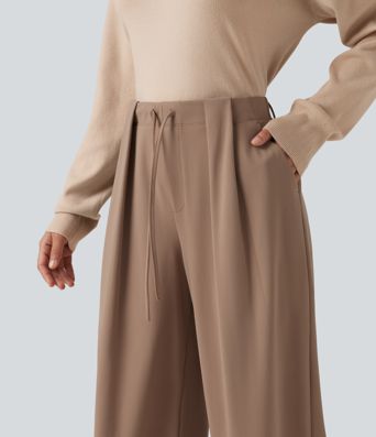 Halara Flex™ DayStretch Mid Rise Drawstring Wide Leg Work Pants with Pockets