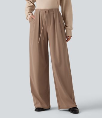 Halara Flex™ DayStretch Mid Rise Drawstring Wide Leg Work Pants with Pockets