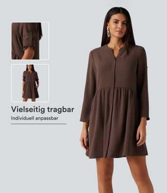 Lässiges Hemd-Minikleid mit Reverskragen, Seitentaschen und langen Ärmeln Lässiges Hemd-Minikleid mit Reverskragen, Seitentaschen und langen Ärmeln