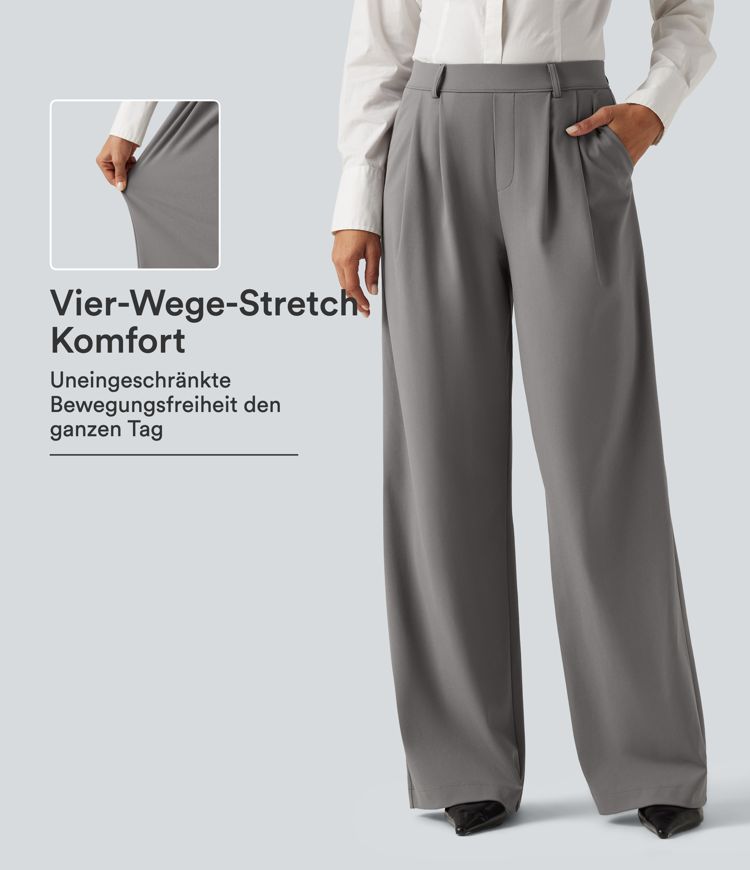 Halara Flex™ DayStretch - Plissierte Bürohose mit hohem Bund, Seitentaschen und weitem Bein Halara Flex™ DayStretch - Plissierte Bürohose mit hohem Bund, Seitentaschen und weitem Bein
