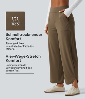 Tanzhose mit hohem Bund, mehreren Taschen, abgerundetem Saum und geschwungenem Bein - schnelltrocknend, UPF40+ Tanzhose mit hohem Bund, mehreren Taschen, abgerundetem Saum und geschwungenem Bein - schnelltrocknend, UPF40+