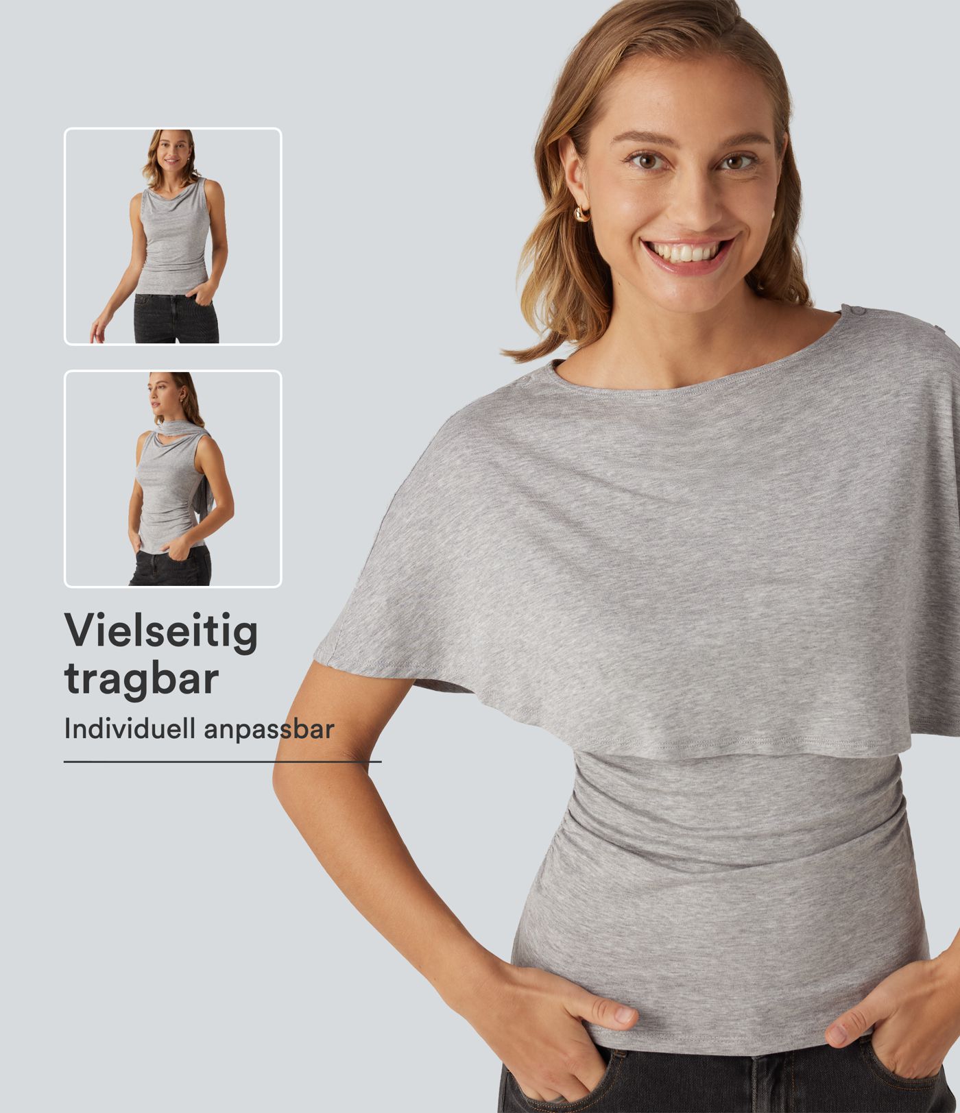 Lässiges, geripptes Top mit kurzen Ärmeln und asymmetrischem Design Lässiges, geripptes Top mit kurzen Ärmeln und asymmetrischem Design