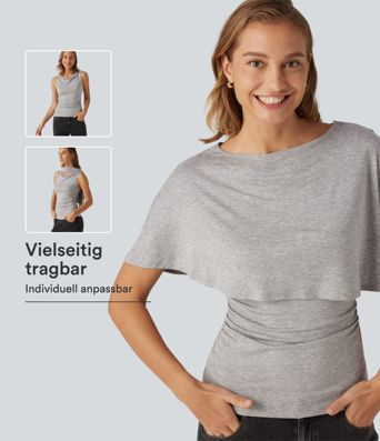 Lässiges, geripptes Top mit kurzen Ärmeln und asymmetrischem Design Lässiges, geripptes Top mit kurzen Ärmeln und asymmetrischem Design